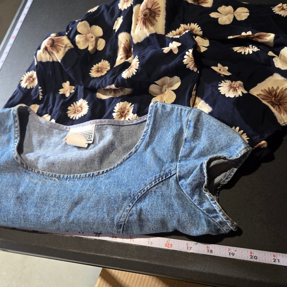 Vintage 90s Concepts & Design Juniors Denim Floral Babydoll Midi Dress 5 Grunge - Picture 6 of 8
